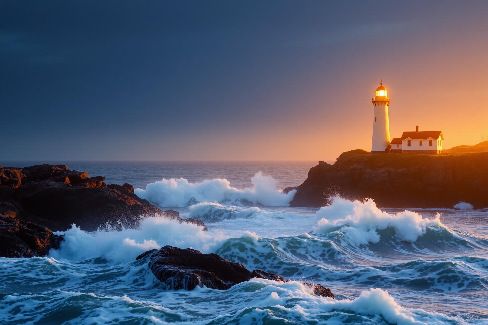 Lighthouse on the Nova Scotia coast at sunset